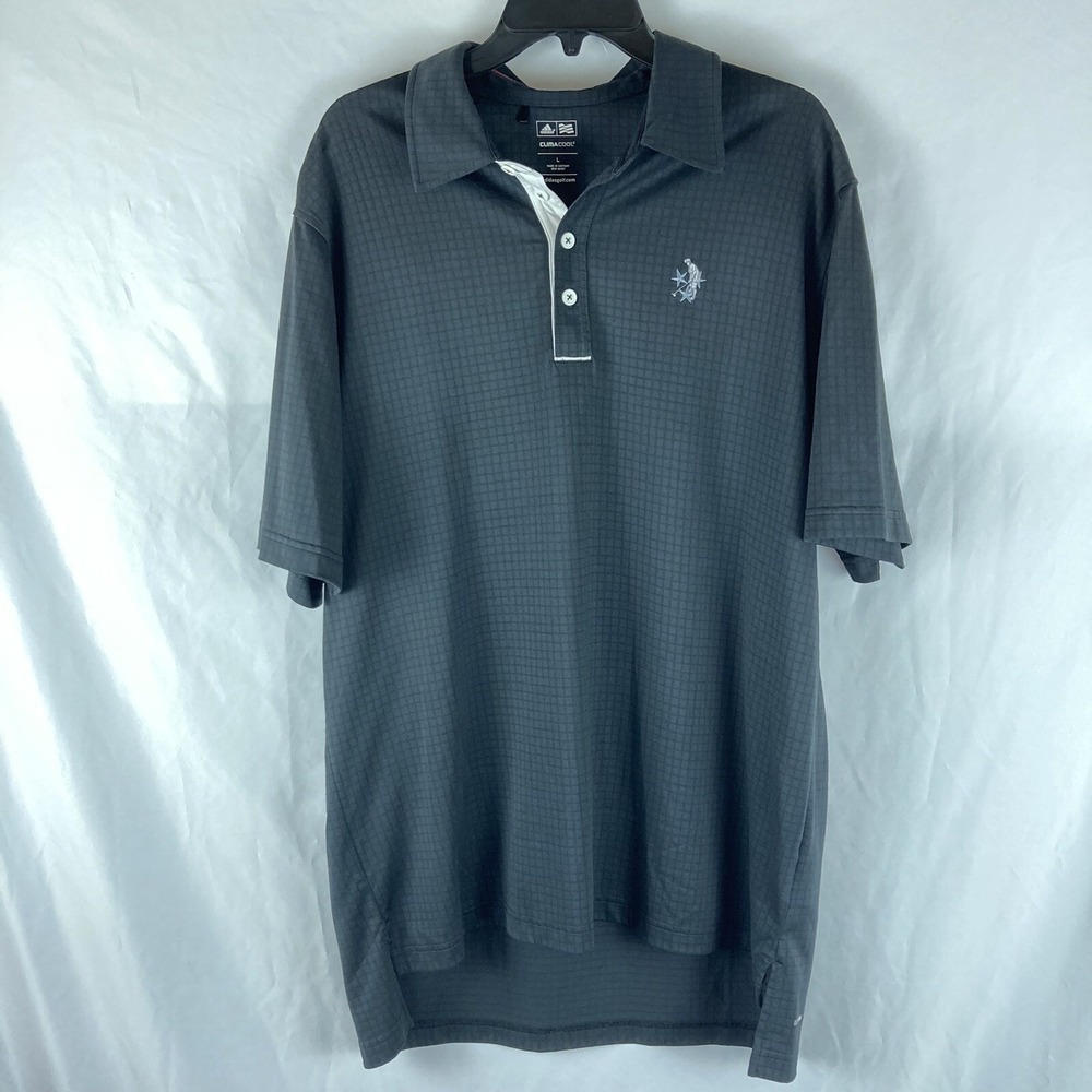 Adidas Polo Shirt Mens Large Climacool Black Golf Short Sleeve Grid Pattern